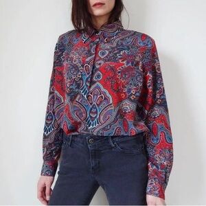 Alfred Dunner Red and Navy Paisley Blouse / Top - Size 12 Petite